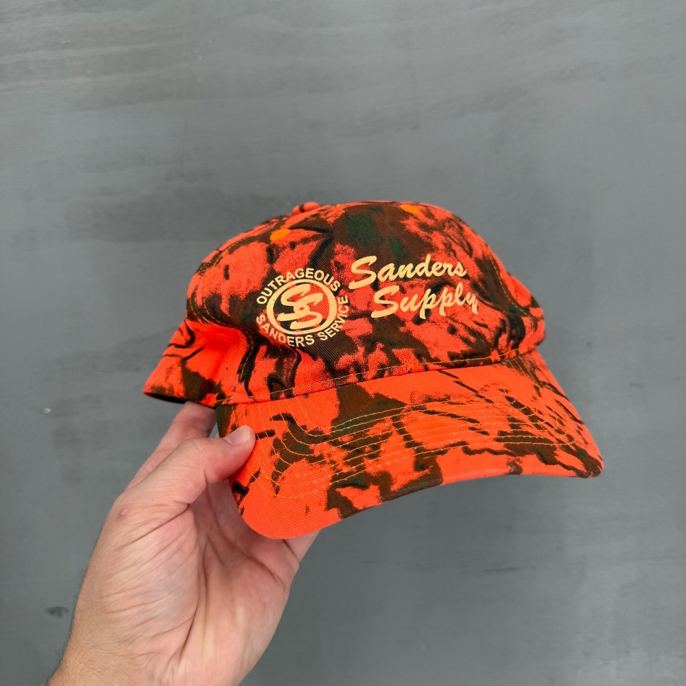 Vintage Cobra Sanders Supply Hat Orange Brown Tie Dye Camo Snapback OSFM